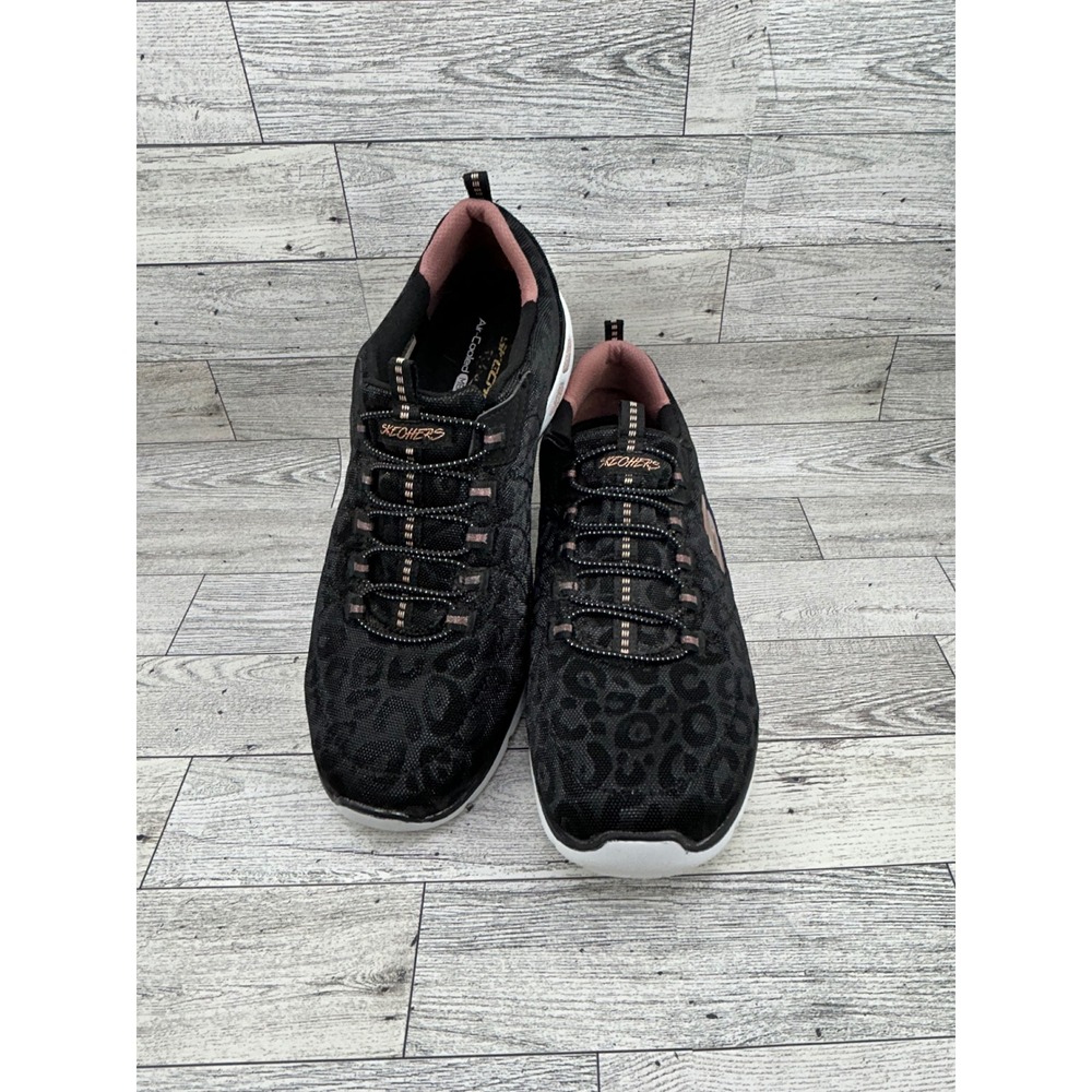 Skechers Relaxed Fit 12825 Black Rose Gold Leopard Sneakers Women Sz 9.5
